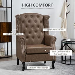 image-Chesterfield-style Wing Back Armchair Tufted Accent Chair Brown