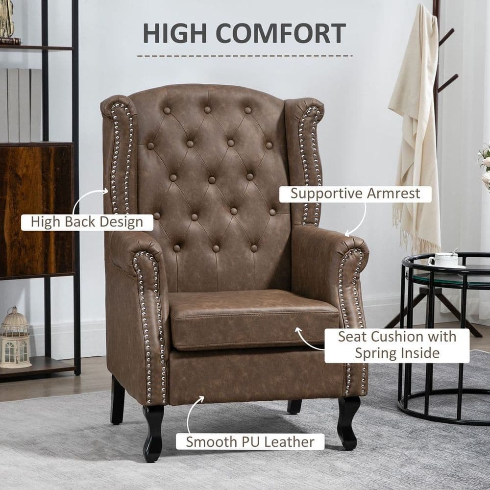 image-Chesterfield-style Wing Back Armchair Tufted Accent Chair Brown