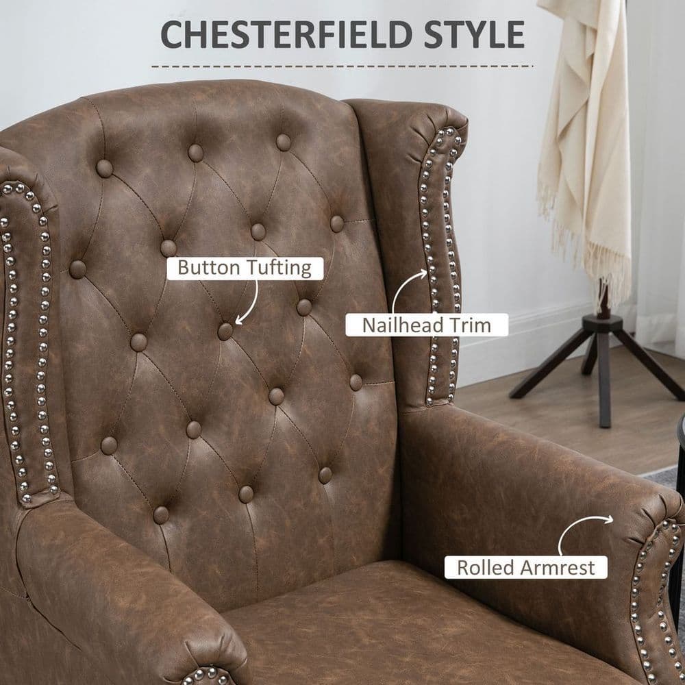 image-Chesterfield-style Wing Back Armchair Tufted Accent Chair Brown