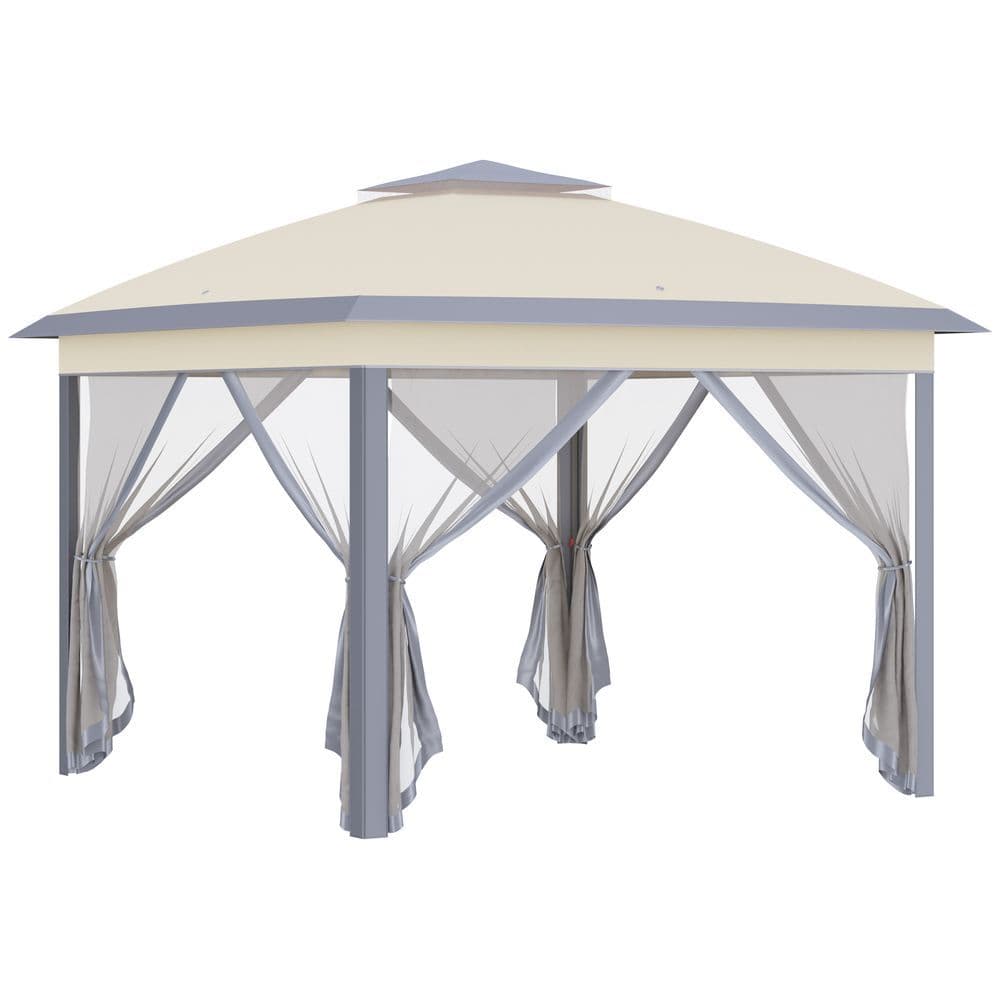 image-Pop Up Gazebo Height Adjustable Canopy Tent w/ Carrying Bag, Beige