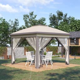 image-Pop Up Gazebo Height Adjustable Canopy Tent w/ Carrying Bag, Beige