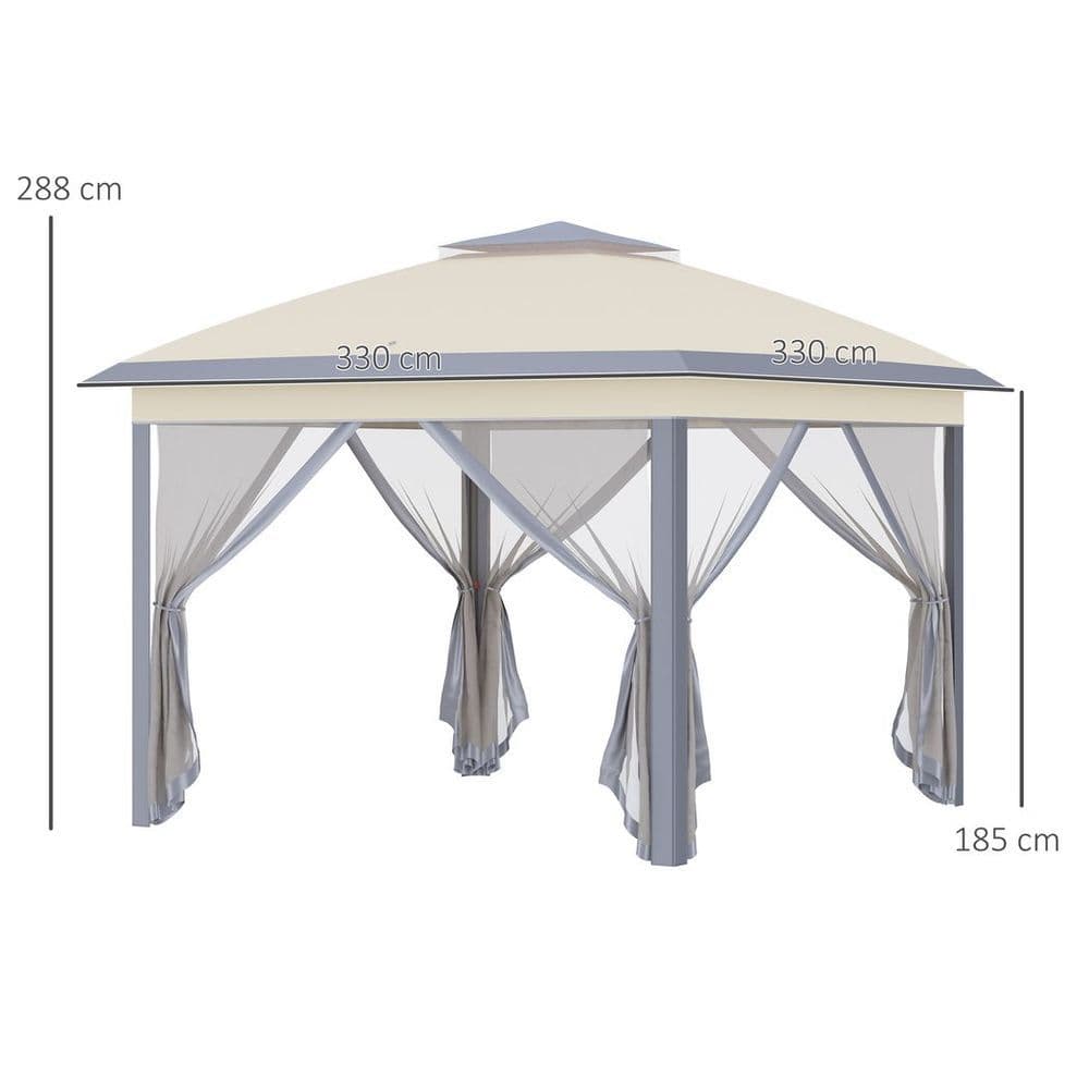 image-Pop Up Gazebo Height Adjustable Canopy Tent w/ Carrying Bag, Beige