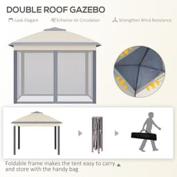 image-Pop Up Gazebo Height Adjustable Canopy Tent w/ Carrying Bag, Beige