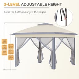 image-Pop Up Gazebo Height Adjustable Canopy Tent w/ Carrying Bag, Beige