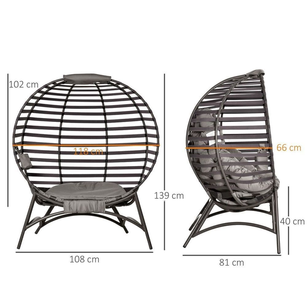 image-Egg Chair w/ Cushion Steel Frame and Side Pocket for Indoor Outdoor