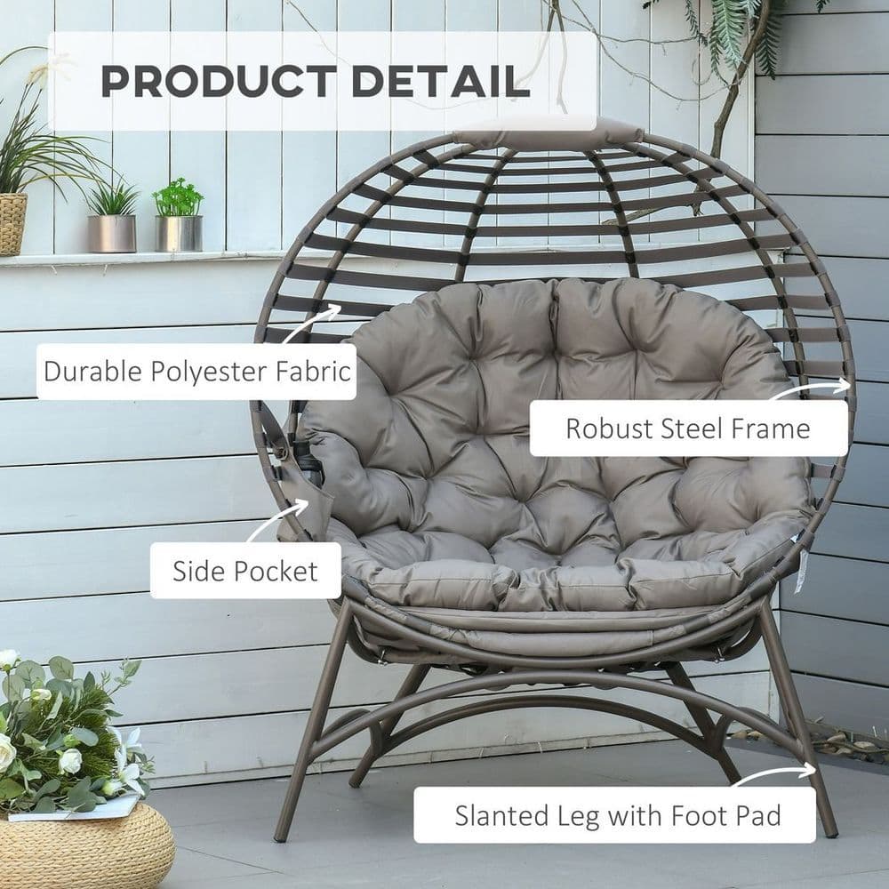 image-Egg Chair w/ Cushion Steel Frame and Side Pocket for Indoor Outdoor
