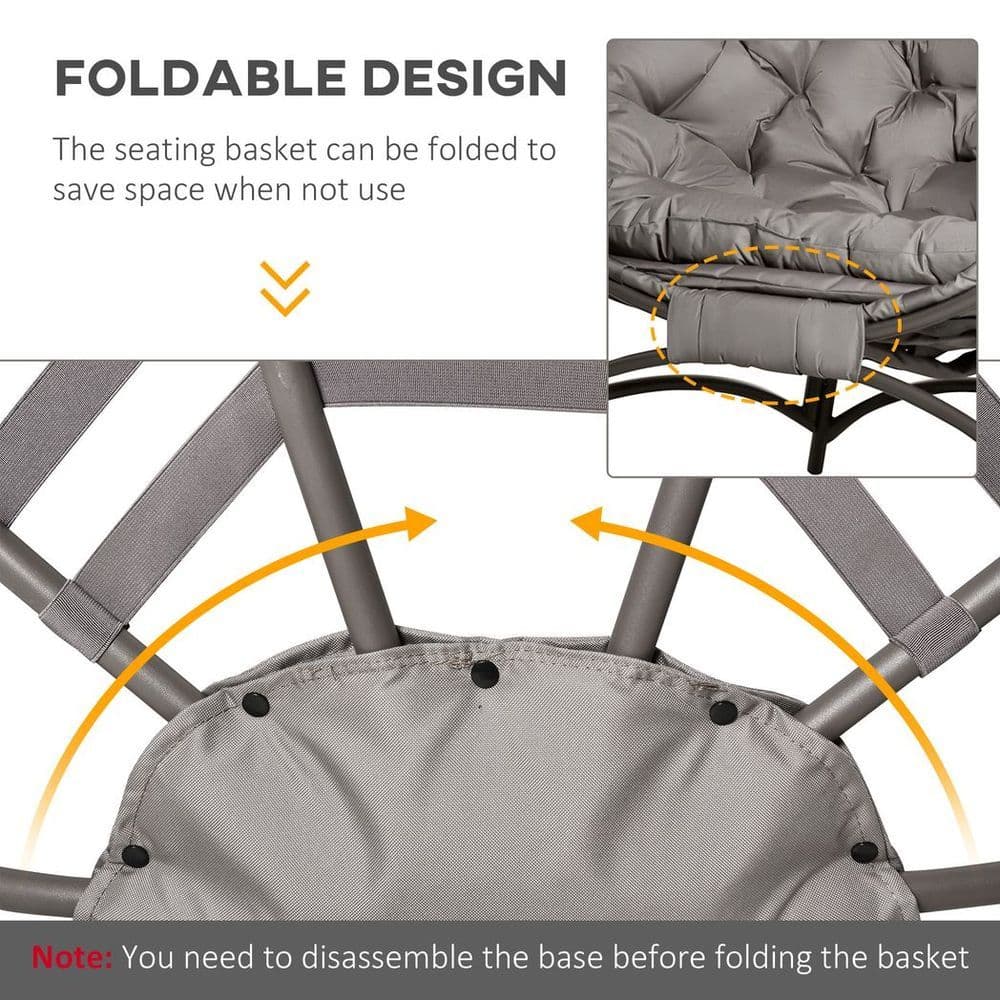 image-Egg Chair w/ Cushion Steel Frame and Side Pocket for Indoor Outdoor