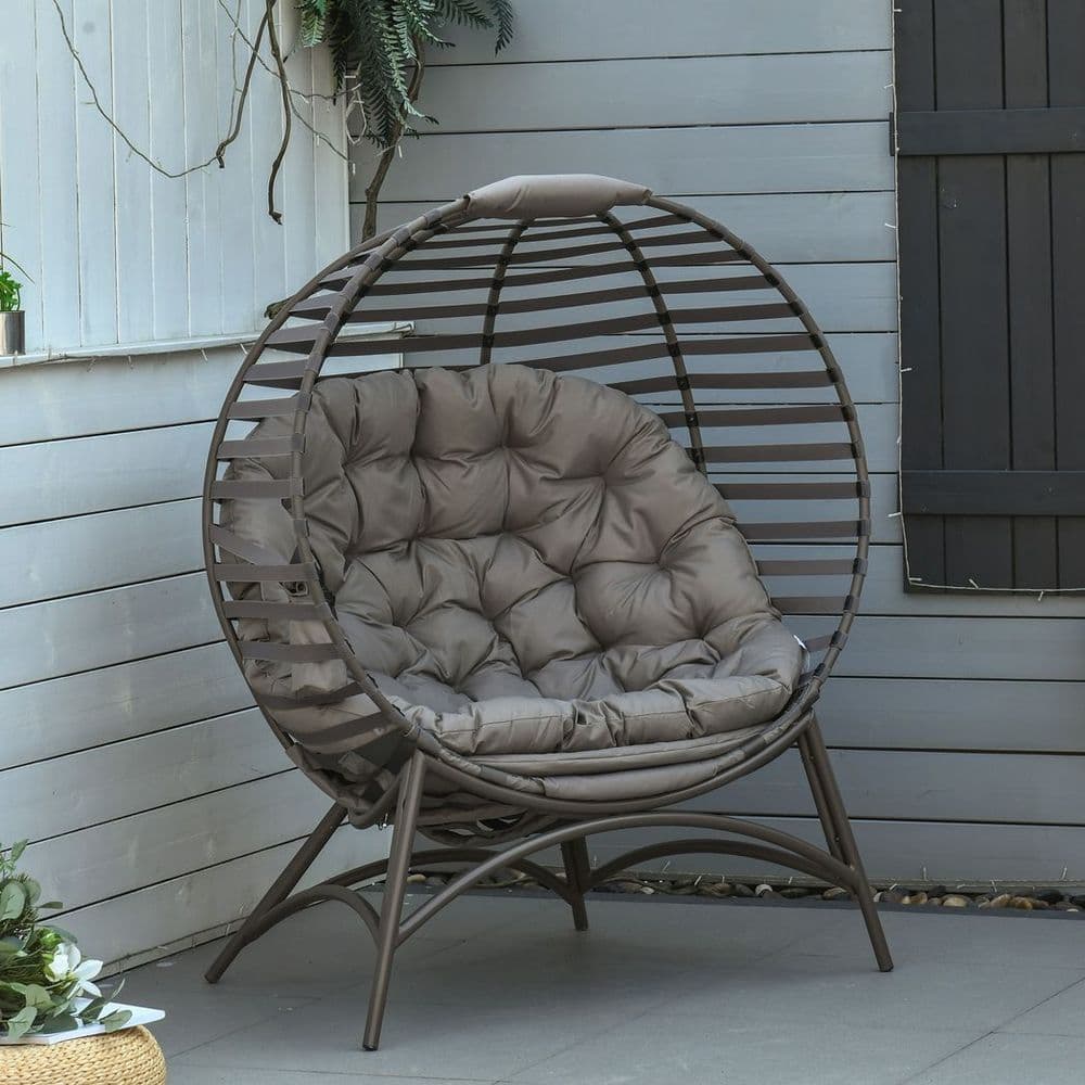 image-Egg Chair w/ Cushion Steel Frame and Side Pocket for Indoor Outdoor