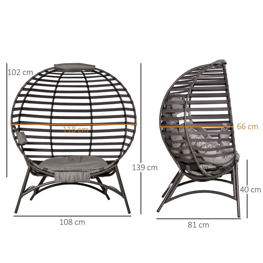 image-Egg Chair w/ Cushion Steel Frame and Side Pocket for Indoor Outdoor