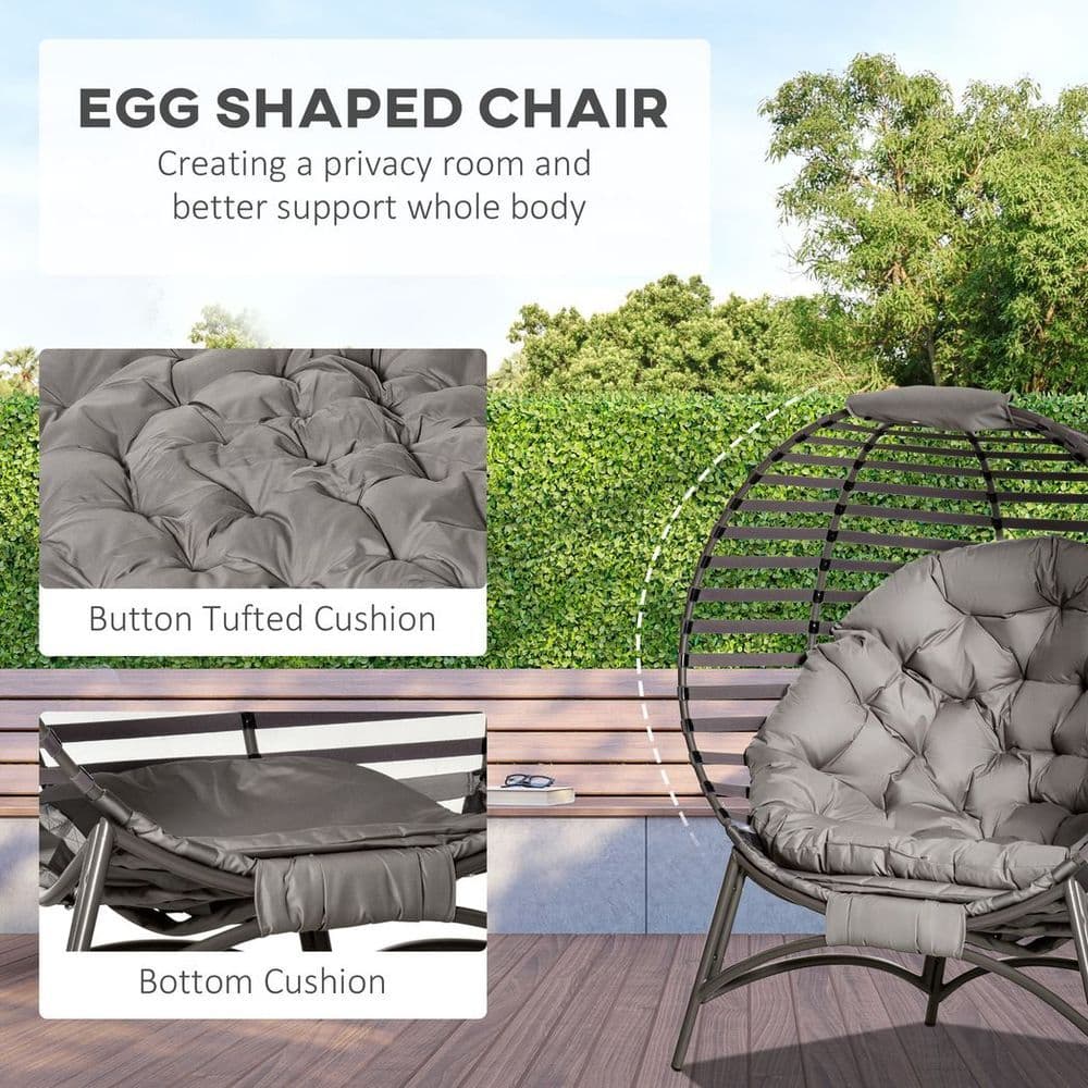 image-Egg Chair w/ Cushion Steel Frame and Side Pocket for Indoor Outdoor