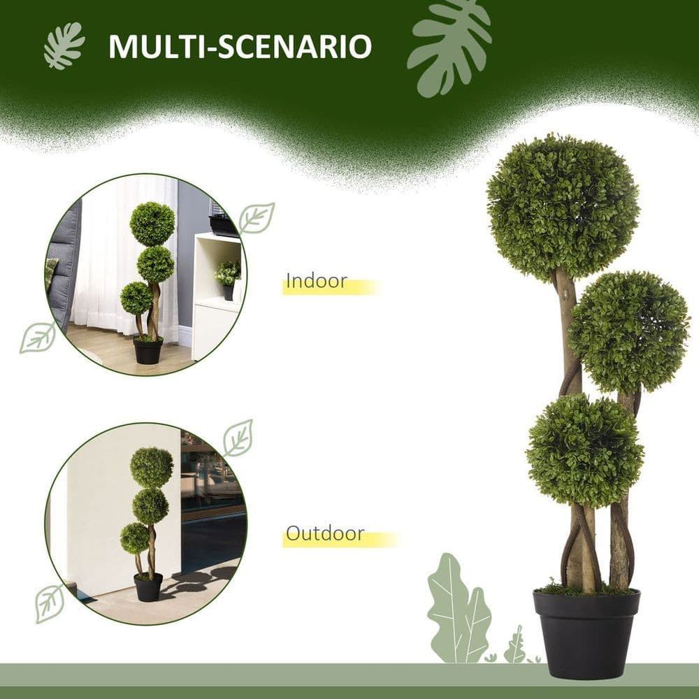 image-Potted Artificial Plants Boxwood Ball Topiary Trees Indoor Outdoor, 90cm