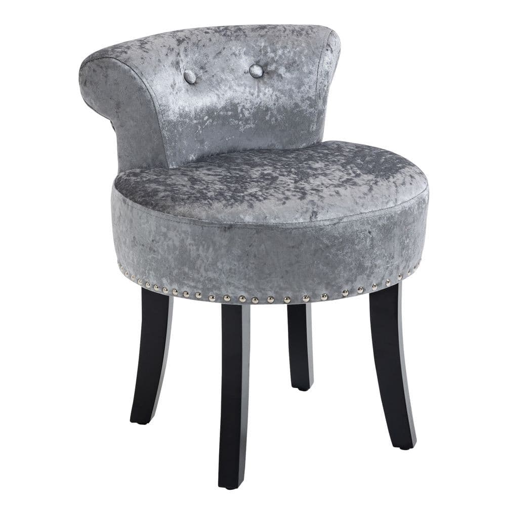 image-Dressing Table Stool Vanity Seat w/ Rubber Wood Legs Bedroom - Grey