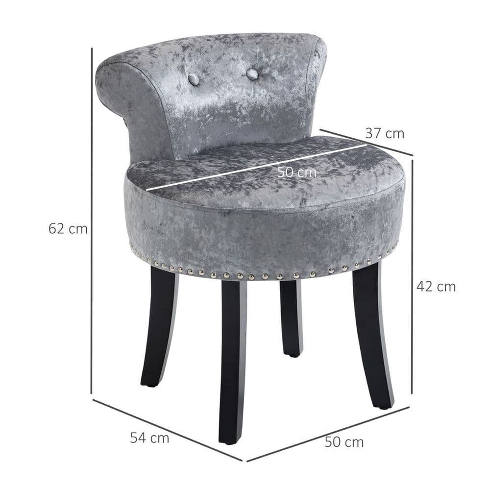 image-Dressing Table Stool Vanity Seat w/ Rubber Wood Legs Bedroom - Grey