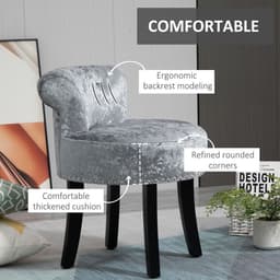 image-Dressing Table Stool Vanity Seat w/ Rubber Wood Legs Bedroom - Grey