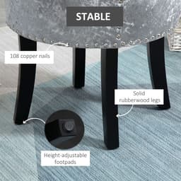 image-Dressing Table Stool Vanity Seat w/ Rubber Wood Legs Bedroom - Grey
