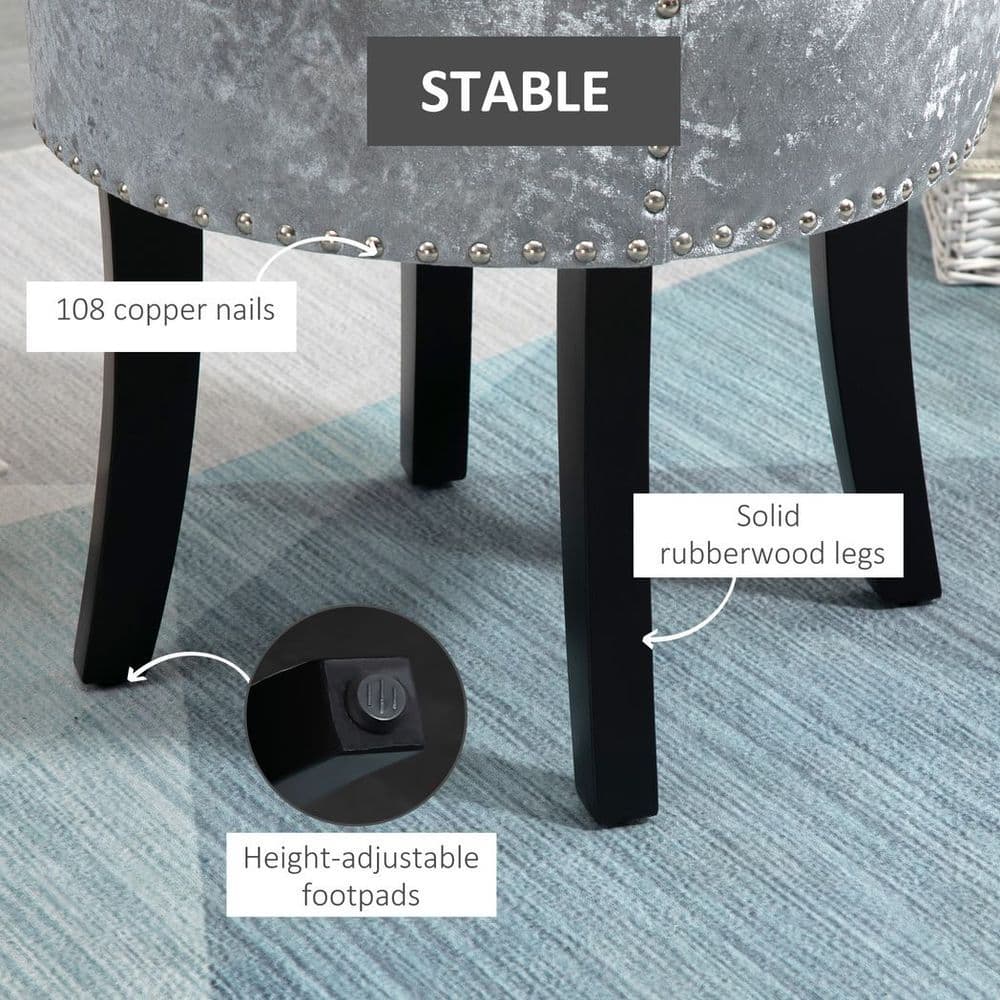 image-Dressing Table Stool Vanity Seat w/ Rubber Wood Legs Bedroom - Grey