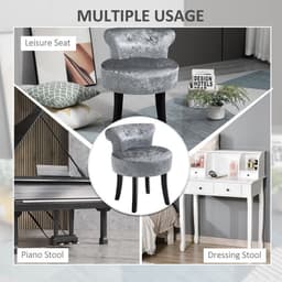 image-Dressing Table Stool Vanity Seat w/ Rubber Wood Legs Bedroom - Grey