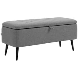 image-Storage Ottoman Bench, Linen Fabric Footstool with Steel Legs Grey