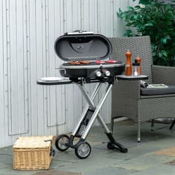 image-Foldable 2 Burner Gas BBQ Grill Trolley w/ Side Shelves Storage Pocket