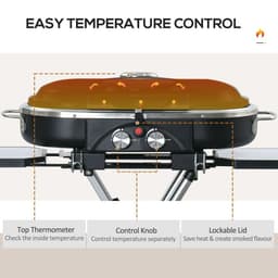 image-Foldable 2 Burner Gas BBQ Grill Trolley w/ Side Shelves Storage Pocket