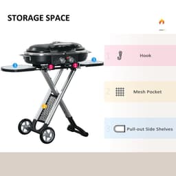 image-Foldable 2 Burner Gas BBQ Grill Trolley w/ Side Shelves Storage Pocket