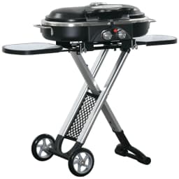 image-Foldable 2 Burner Gas BBQ Grill Trolley w/ Side Shelves Storage Pocket