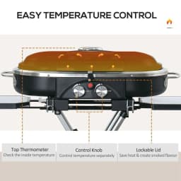 image-Foldable 2 Burner Gas BBQ Grill Trolley w/ Side Shelves Storage Pocket