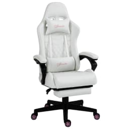 image-Racing Gaming Chair PU Leather Gamer Recliner Home Office, White