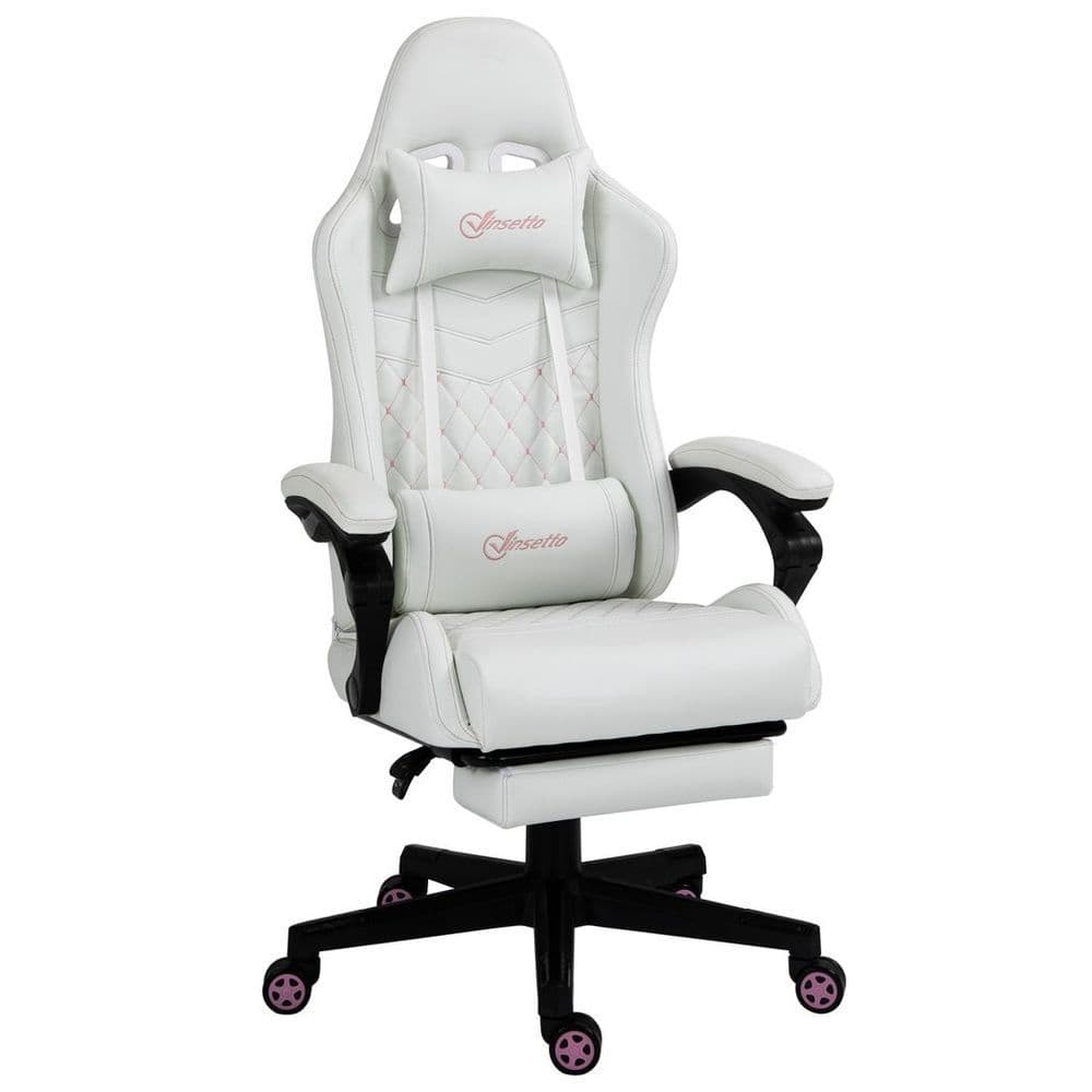 image-Racing Gaming Chair PU Leather Gamer Recliner Home Office, White