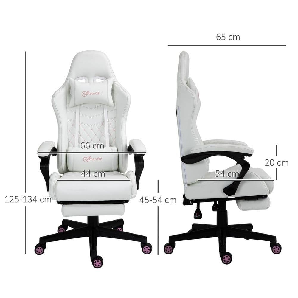 image-Racing Gaming Chair PU Leather Gamer Recliner Home Office, White