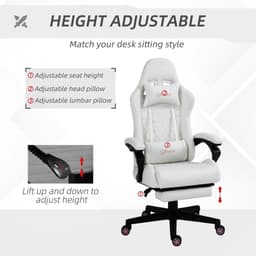 image-Racing Gaming Chair PU Leather Gamer Recliner Home Office, White