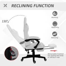 image-Racing Gaming Chair PU Leather Gamer Recliner Home Office, White