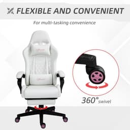 image-Racing Gaming Chair PU Leather Gamer Recliner Home Office, White