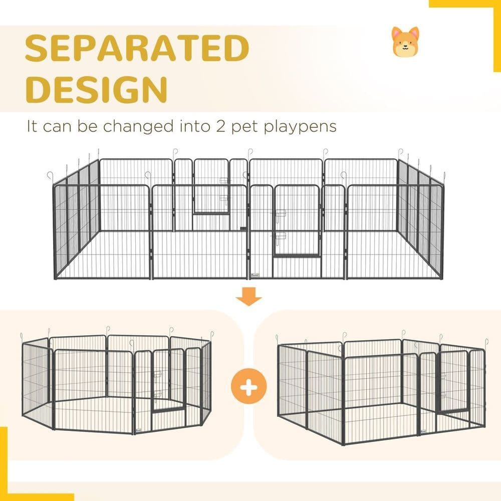 image-16 Panels Heavy Duty Puppy Play Pen for Small, Medium Dogs 80Hcm