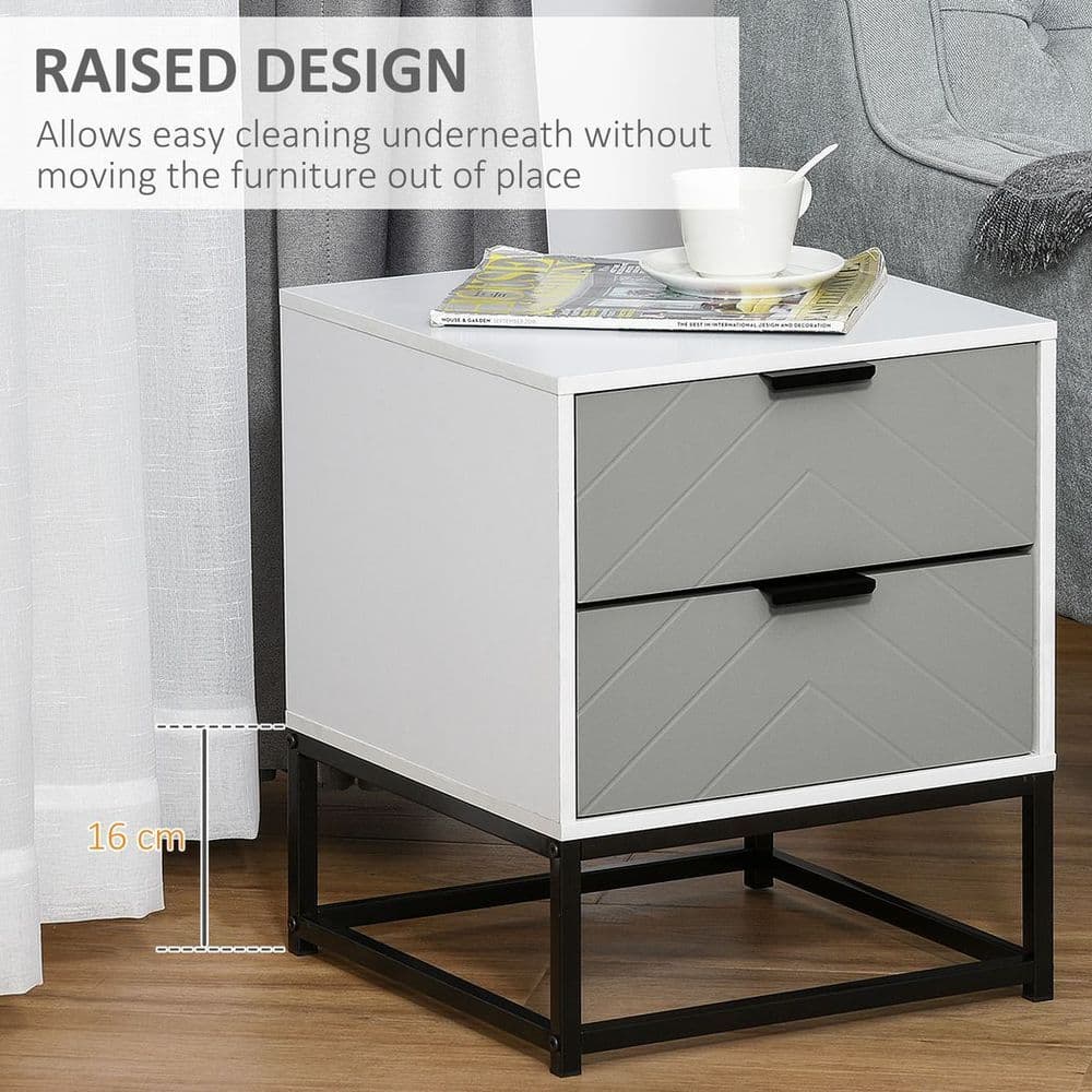 image-Bedside Cabinet with Metal Base and 2 Drawer Storage for Home Office