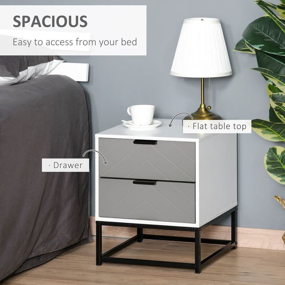 image-Bedside Cabinet with Metal Base and 2 Drawer Storage for Home Office