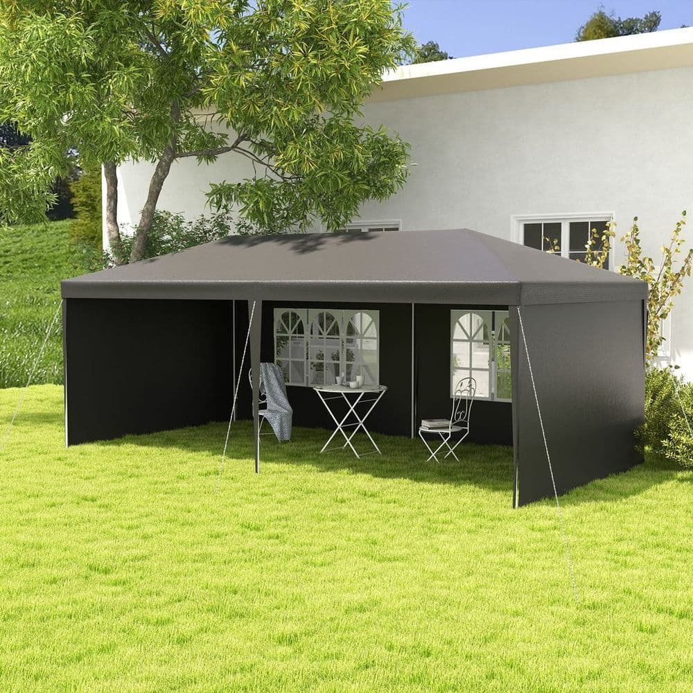 image-6m x 3m Garden Gazebo Marquee Canopy Party Tent Canopy Patio Dark Grey