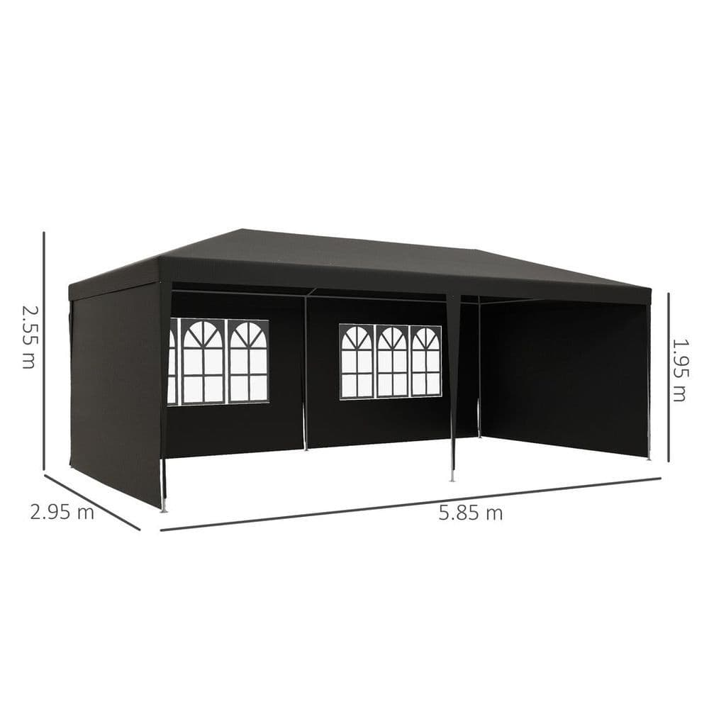 image-6m x 3m Garden Gazebo Marquee Canopy Party Tent Canopy Patio Dark Grey