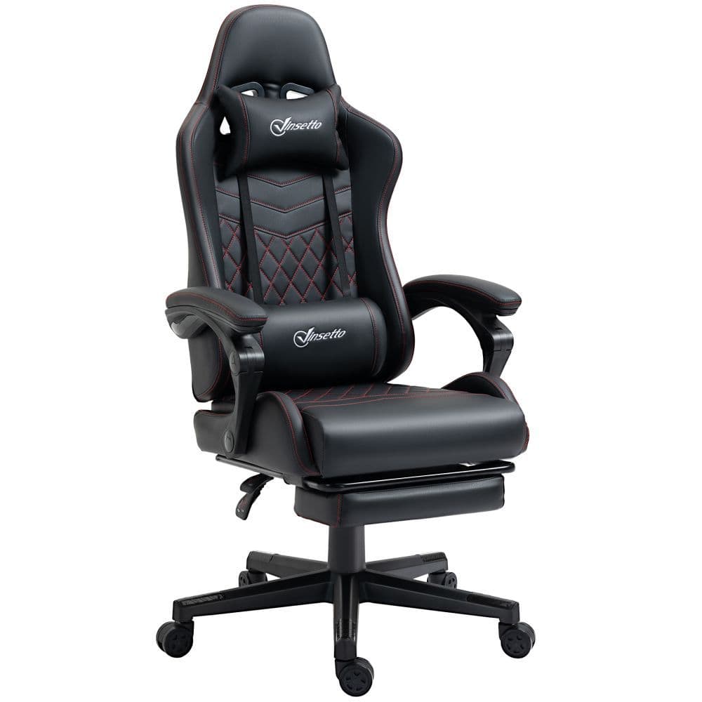 image-Racing Gaming Chair PU Leather Gamer Recliner Home Office, Black