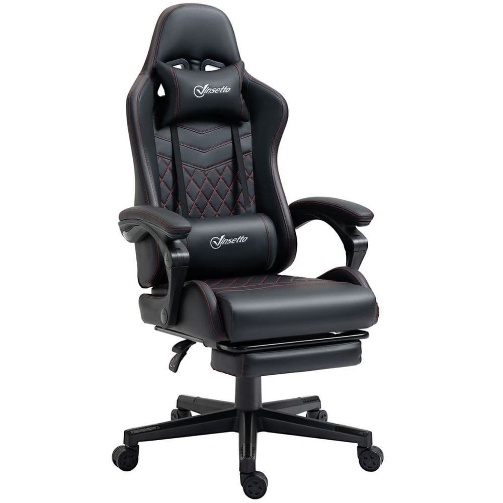 image-Racing Gaming Chair PU Leather Gamer Recliner Home Office, Black