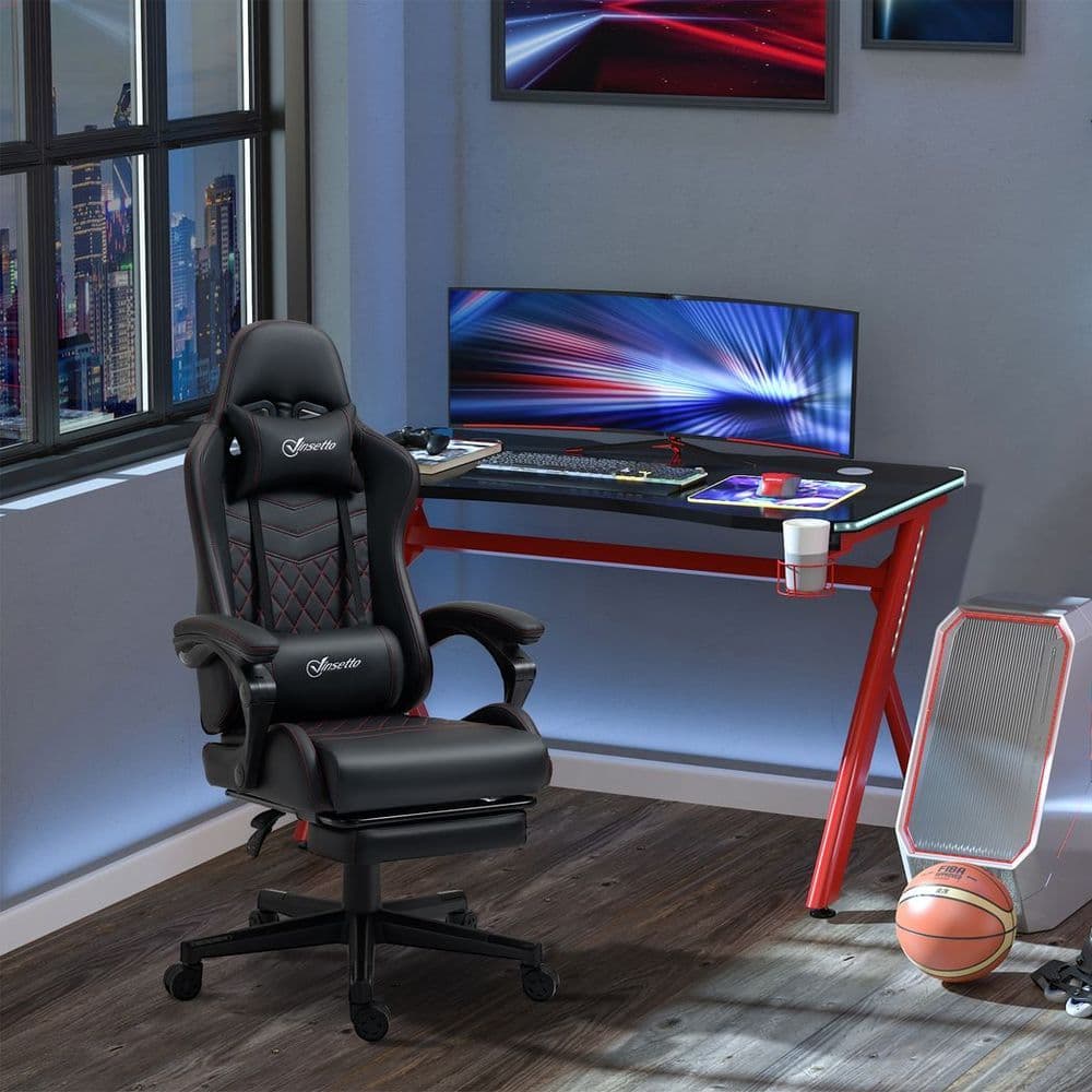 image-Racing Gaming Chair PU Leather Gamer Recliner Home Office, Black