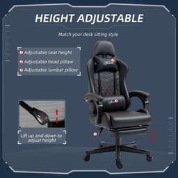 image-Racing Gaming Chair PU Leather Gamer Recliner Home Office, Black