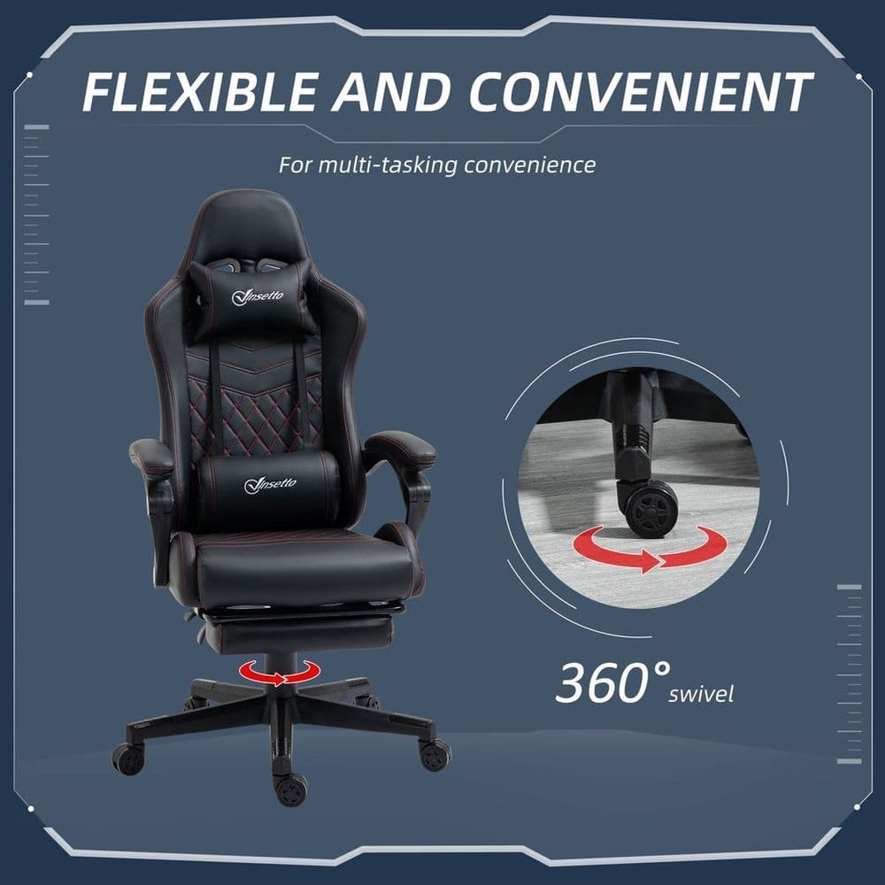 image-Racing Gaming Chair PU Leather Gamer Recliner Home Office, Black