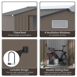 image-Garden Shed Storage Unit w/Locking Door Floor Foundation Vent Brown