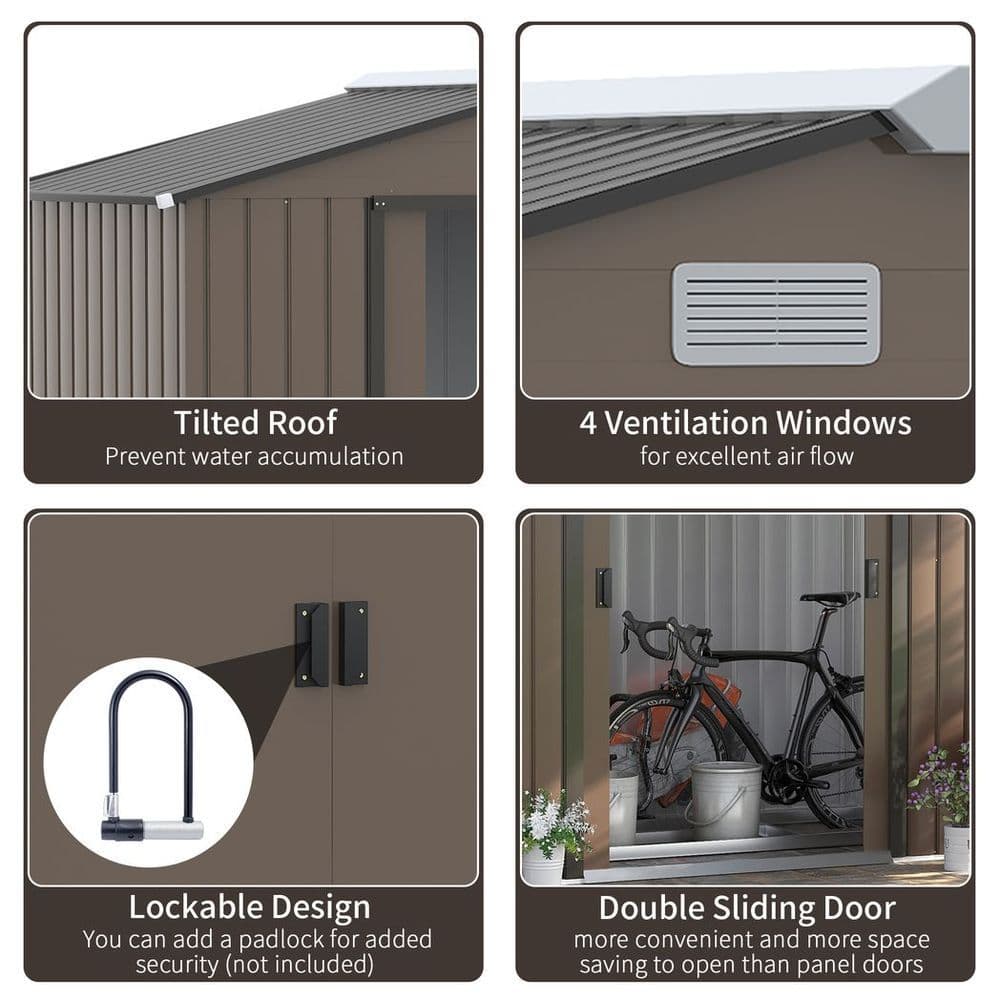 image-Garden Shed Storage Unit w/Locking Door Floor Foundation Vent Brown