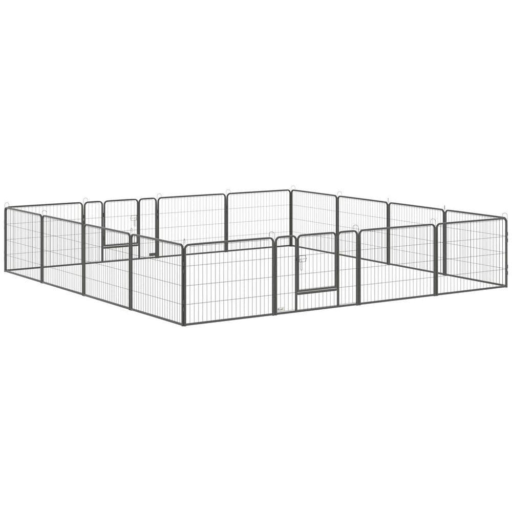 image-Heavy Duty Dog Pen with 2 Doors, 16 Panels Dog Playpen Puppy Pen, 60H cm