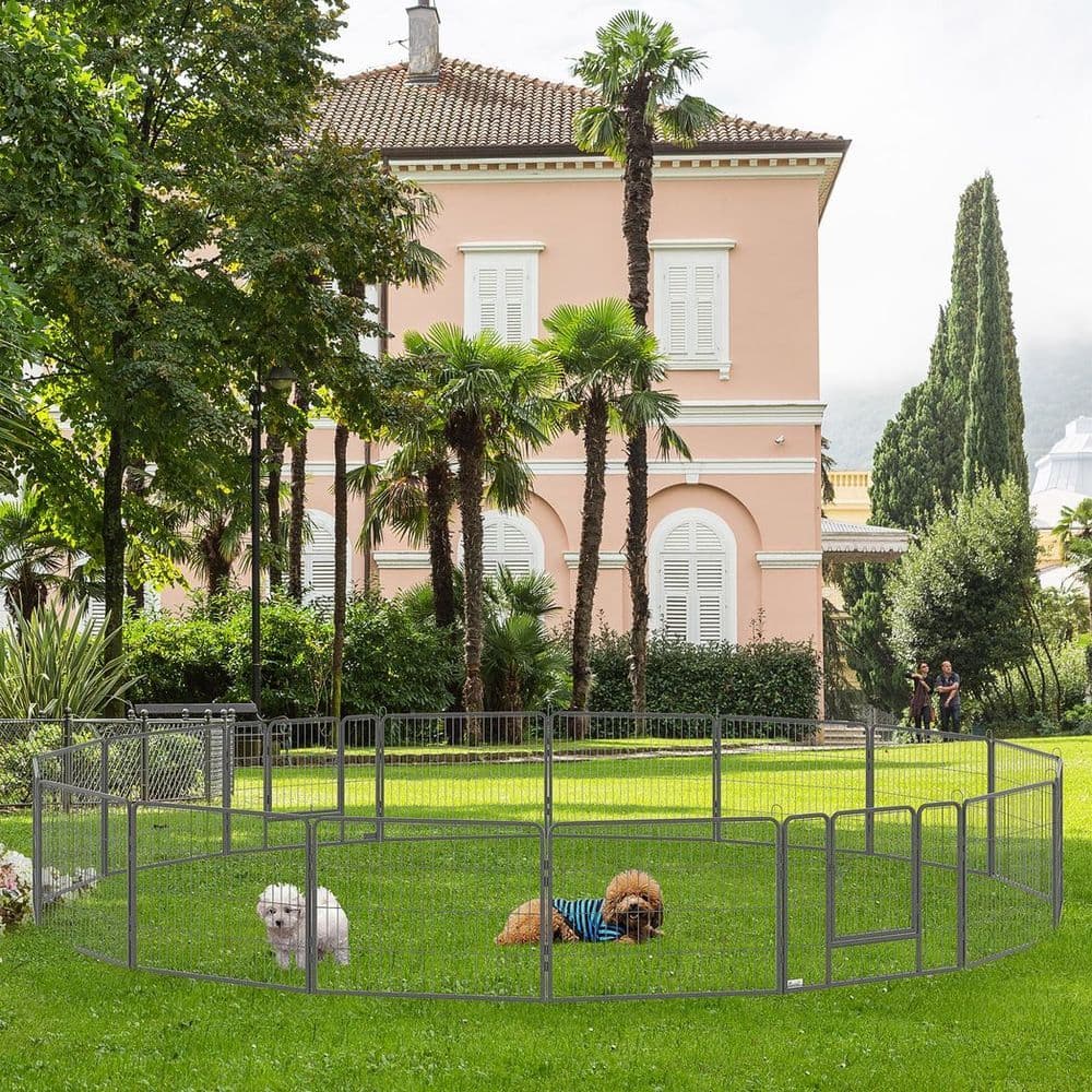 image-Heavy Duty Dog Pen with 2 Doors, 16 Panels Dog Playpen Puppy Pen, 60H cm