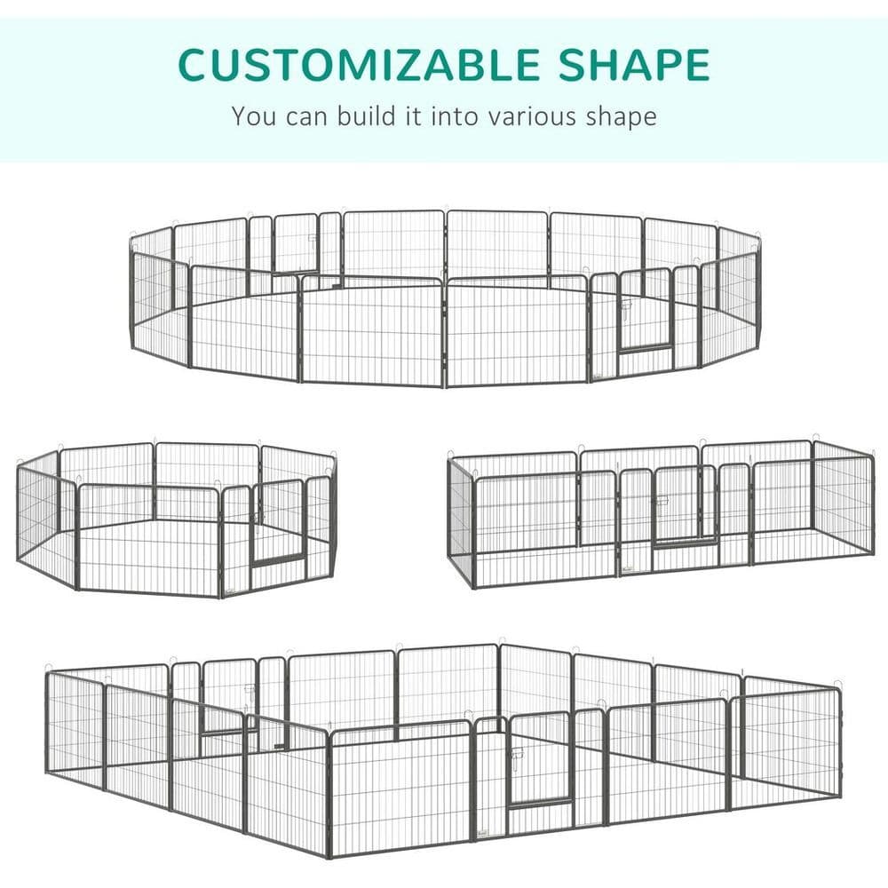 image-Heavy Duty Dog Pen with 2 Doors, 16 Panels Dog Playpen Puppy Pen, 60H cm
