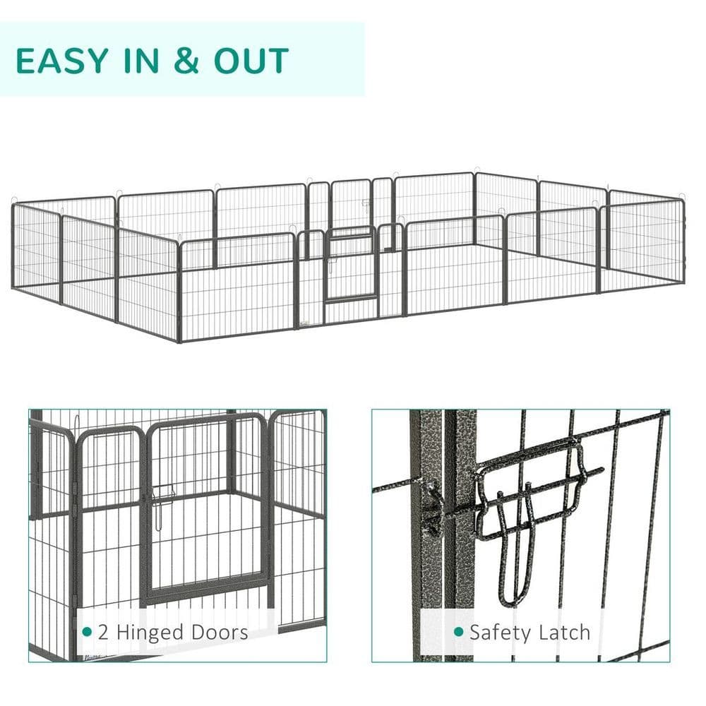 image-Heavy Duty Dog Pen with 2 Doors, 16 Panels Dog Playpen Puppy Pen, 60H cm