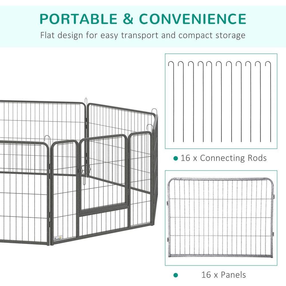 image-Heavy Duty Dog Pen with 2 Doors, 16 Panels Dog Playpen Puppy Pen, 60H cm